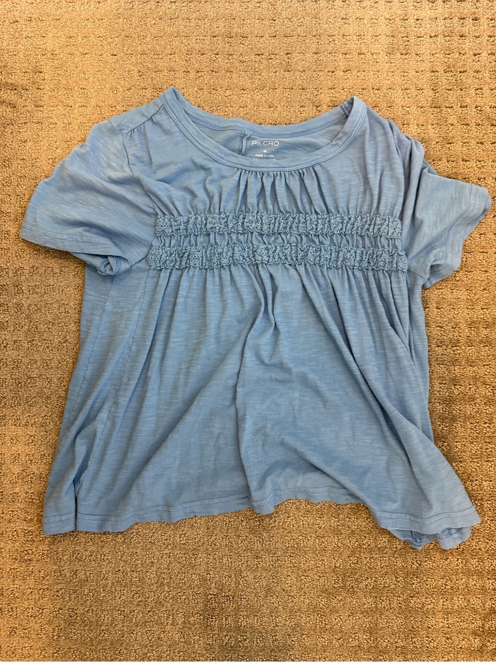 Pilcro Sky Blue Short-Sleeve Smocked Front Women's Tee